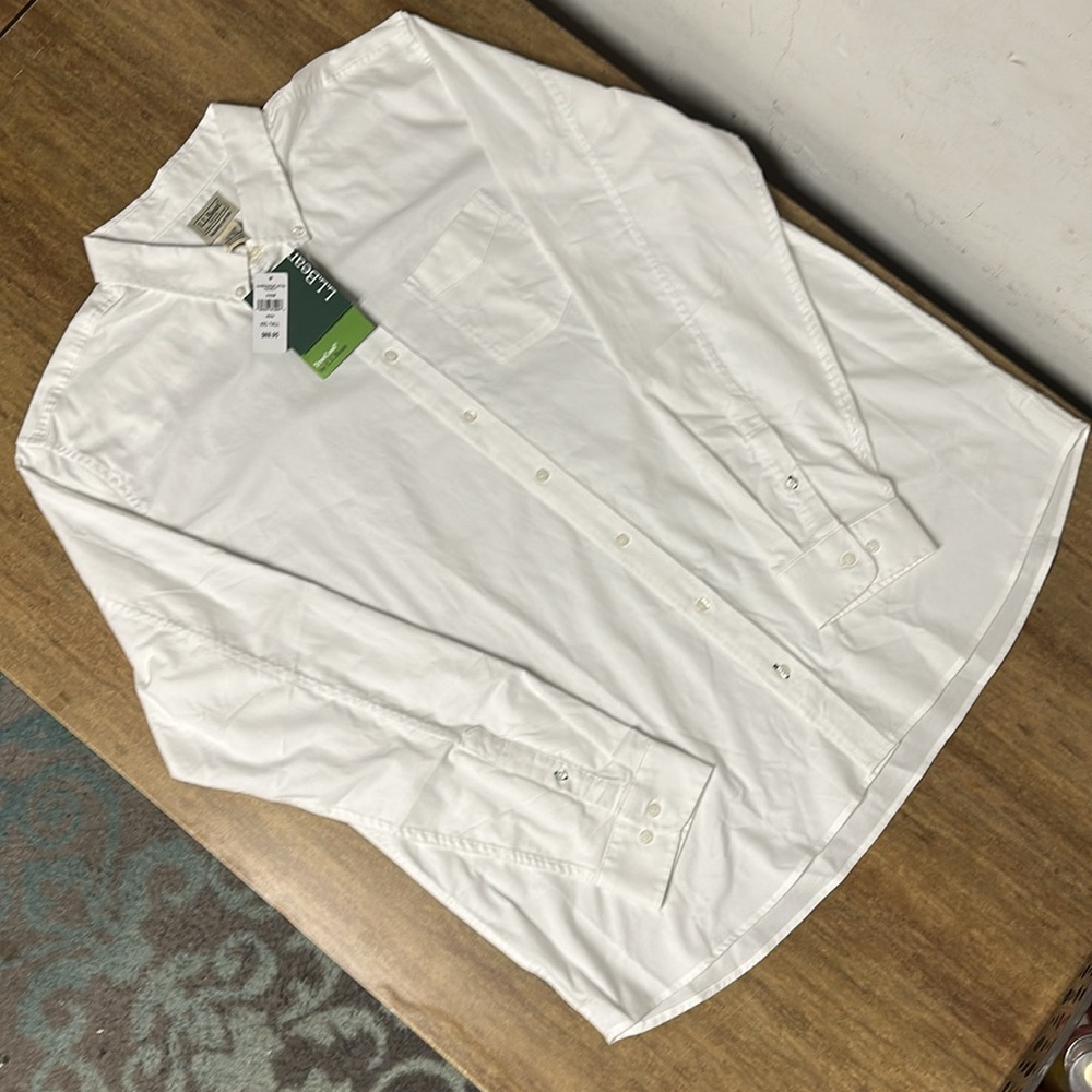 LL Bean Nwt tall true cool slightly fitted stretchy white button down shirt - Picture 3 of 8